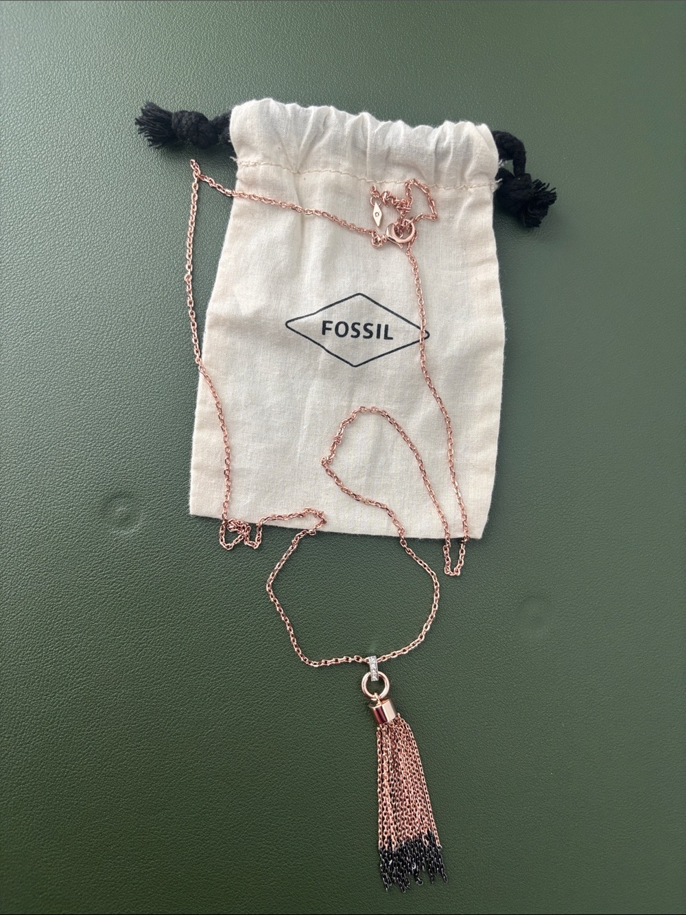 Fossil Rose Tassel Pendant Chain Necklace